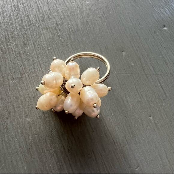 Faux Pearl Beaded Silver Ring Size 5.25 - Picture 1 of 7